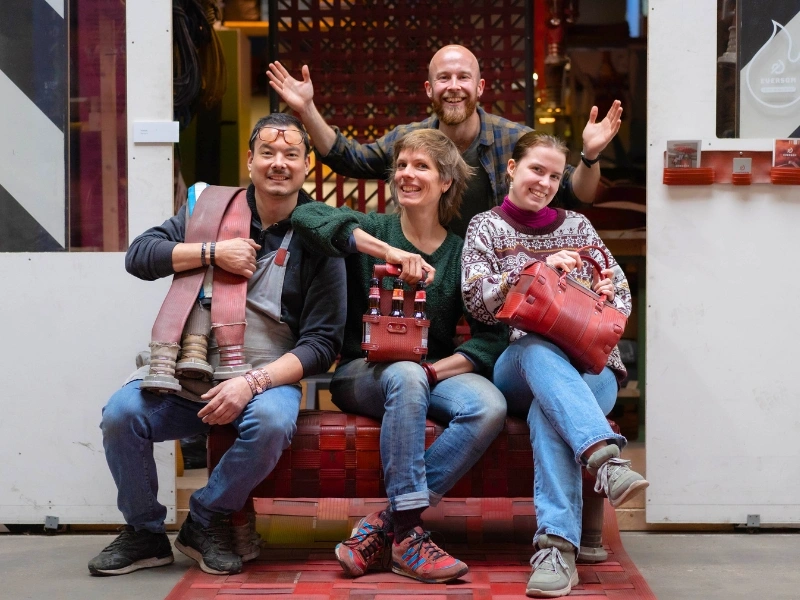 Portrait of Ilse and the Eversom team working with fire hose material | Waste Alchemists