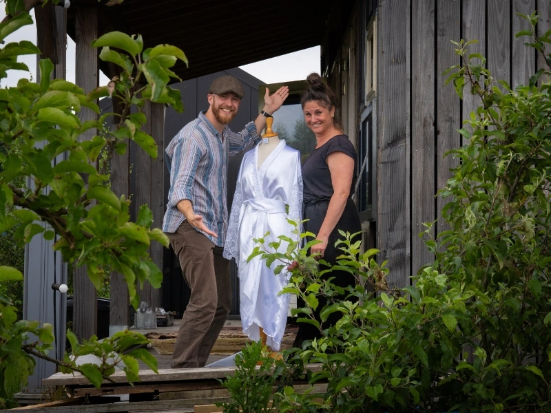 Femke founder of La Femme Qui Rit working with wedding dress textiles | Waste Alchemists