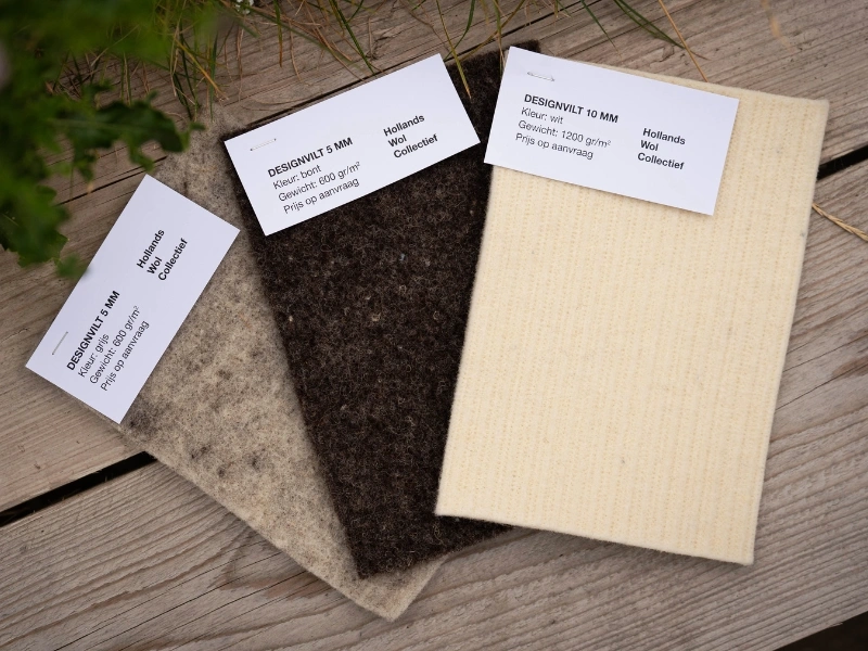 Freshly sheared raw wool contrasted with the finished wool felt used in interiors by Hollands Wol Collectief | Waste Alchemists