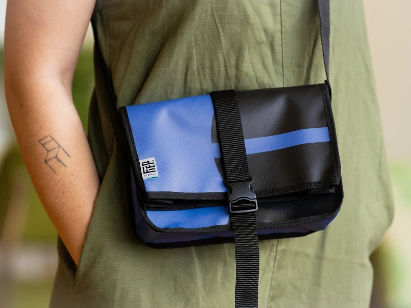 Colourful bags and accessories made from festival banners by Studio Fiep | Waste Alchemists