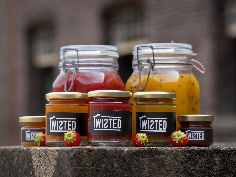 Jars of Twisted Jams including pear vanilla, chutneys and relishes | Waste Alchemists