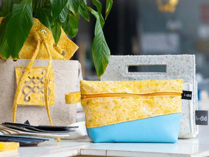 Recycled felt bags, accessories and acoustic panels made from corporate textile waste by i-did | Waste Alchemists