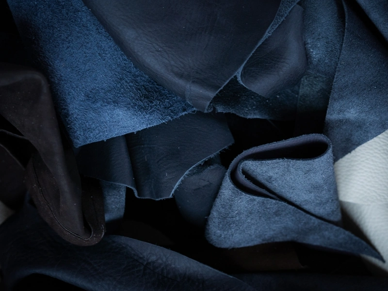 Piles of leather scraps rescued by Mooza | Waste Alchemists