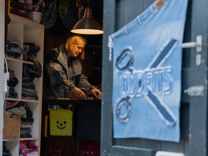 Irma from Outfits transforming leftover denim into new products in her workshop | Waste Alchemists